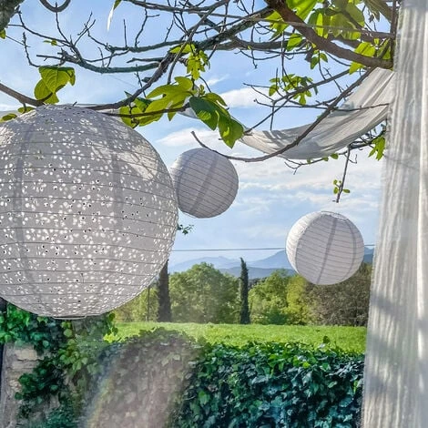 Boule Papier 35cm Ajourée Blanc 5 Boule Papier 35cm Ajourée Blanc – Image 5