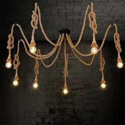 Rétro Lustre Suspension Araignee Corde De Chanvre Avec 8 Bras E27 Douille, Industriel Lampe DIY 2.0m Fil Longueur Ajustable Luminaire Décoration Chambre Restaurant Bar