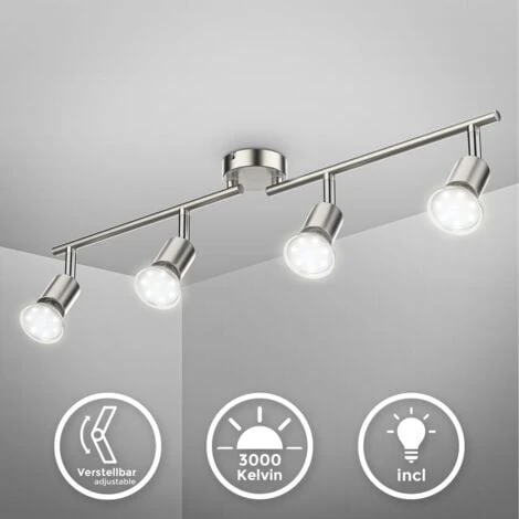 B.K.Licht Plafonnier LED 4 Spots Pivotants & Orientables, 4 Ampoules LED 2,9W GU10, Barre Spots Plafond Salon Salle à Manger Cuisine Couloir, 2 Bras Tournants, Lumière Blanche Chaude 2 B.K.Licht Plafonnier LED 4 Spots Pivotants & Orientables, 4 Ampoules LED 2,9W GU10, Barre Spots Plafond Salon Salle à Manger Cuisine Couloir, 2 Bras Tournants, Lumière Blanche Chaude – Image 2