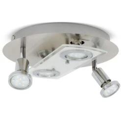 Plafonnier LED Rond Métal Verre Luminaire Plafond Salon 4 Spots GU10