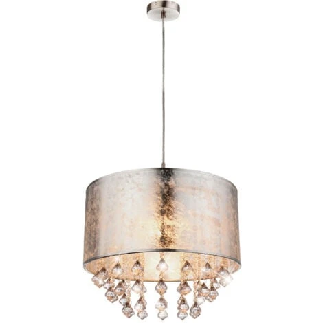 Cristal Suspendu Lumière Textile Pendule Chambre éclairage Plafonnier Argent Globo 15188H3 1 Cristal Suspendu Lumière Textile Pendule Chambre éclairage Plafonnier Argent Globo 15188H3