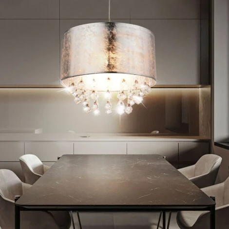 Cristal Suspendu Lumière Textile Pendule Chambre éclairage Plafonnier Argent Globo 15188H3 2 Cristal Suspendu Lumière Textile Pendule Chambre éclairage Plafonnier Argent Globo 15188H3 – Image 2