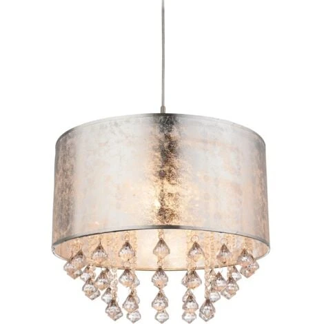 Cristal Suspendu Lumière Textile Pendule Chambre éclairage Plafonnier Argent Globo 15188H3 5 Cristal Suspendu Lumière Textile Pendule Chambre éclairage Plafonnier Argent Globo 15188H3 – Image 5