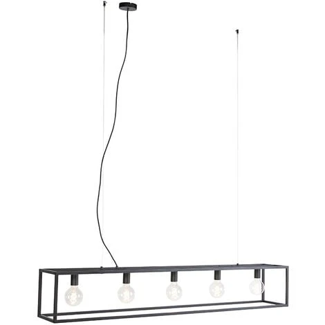 QAZQA Cage - Suspension Multiples Moderne - 5 Lumière - L 1500 Mm - Noir - Moderne - Éclairage Intérieur - Salon I Chambre I Cuisine I Salle à Manger 1 QAZQA Cage - Suspension Multiples Moderne - 5 Lumière - L 1500 Mm - Noir - Moderne - Éclairage Intérieur - Salon I Chambre I Cuisine I Salle à Manger