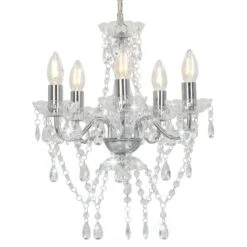 Lustre Avec Perles De Cristal Argenté Rond 5 X E14 VidaXL