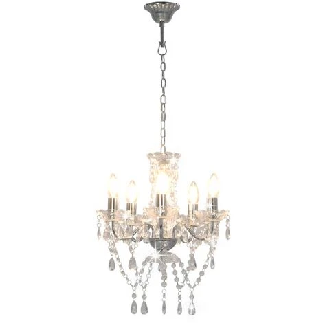 Lustre Avec Perles De Cristal Argenté Rond 5 X E14 VidaXL 2 Lustre Avec Perles De Cristal Argenté Rond 5 X E14 VidaXL – Image 2