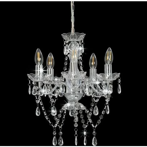 Lustre Avec Perles De Cristal Argenté Rond 5 X E14 VidaXL 3 Lustre Avec Perles De Cristal Argenté Rond 5 X E14 VidaXL – Image 3