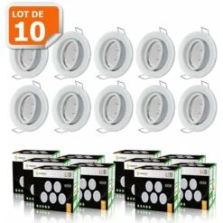 Lot De 10 Spot Led Encastrable Complete Orientable Blanc Avec Ampoule Gu10 230v Eq. 50w, Lumiere Blanc Neutre