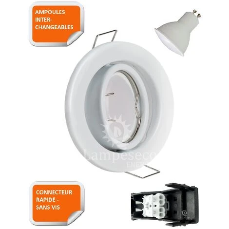 Lot De 10 Spot Led Encastrable Complete Orientable Blanc Avec Ampoule Gu10 230v Eq. 50w, Lumiere Blanc Neutre 2 Lot De 10 Spot Led Encastrable Complete Orientable Blanc Avec Ampoule Gu10 230v Eq. 50w, Lumiere Blanc Neutre – Image 2