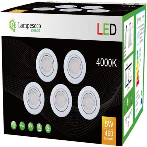 Lot De 10 Spot Led Encastrable Complete Orientable Blanc Avec Ampoule Gu10 230v Eq. 50w, Lumiere Blanc Neutre 5 Lot De 10 Spot Led Encastrable Complete Orientable Blanc Avec Ampoule Gu10 230v Eq. 50w, Lumiere Blanc Neutre – Image 5