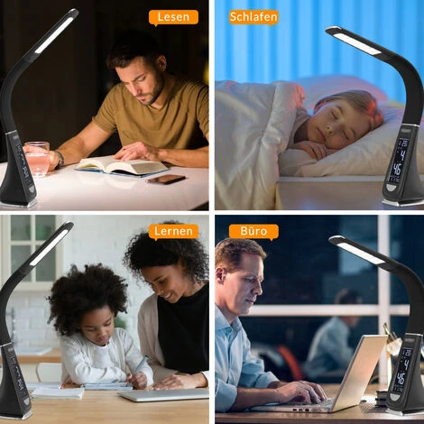 Lampe De Bureau à LED Noir/Blanc 4en1 Multifonction Lampe Calendrier Montre Thermomètre Maison Lampe De Table Salon Noir 2 Lampe De Bureau à LED Noir/Blanc 4en1 Multifonction Lampe Calendrier Montre Thermomètre Maison Lampe De Table Salon Noir – Image 2