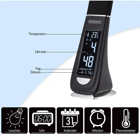 Lampe De Bureau à LED Noir/Blanc 4en1 Multifonction Lampe Calendrier Montre Thermomètre Maison Lampe De Table Salon Noir 3 Lampe De Bureau à LED Noir/Blanc 4en1 Multifonction Lampe Calendrier Montre Thermomètre Maison Lampe De Table Salon Noir – Image 3