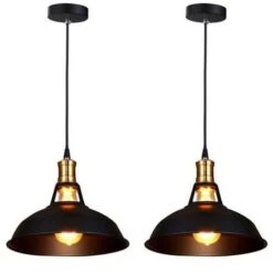 Lot De 2 Lustre Suspension Industrielle Vintage E27 Lampe Plafonniers Retro Abat-jour Pour Cuisine Salle à Manger Salon Chambre Restaurant, Noir