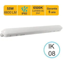 Réglette LED étanche 1500mm 55W 6600 LM 6500K IP65 - Interconnectable - Garantie 5 Ans