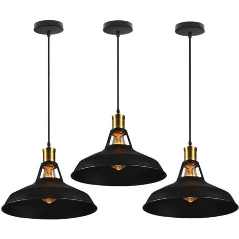 3pcs Rétro Lustre Suspension E27 27cm Luminaire Style Industrielle Pour Salon Couloir Cuisine Noir 1 3pcs Rétro Lustre Suspension E27 27cm Luminaire Style Industrielle Pour Salon Couloir Cuisine Noir