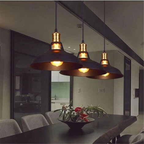 3pcs Rétro Lustre Suspension E27 27cm Luminaire Style Industrielle Pour Salon Couloir Cuisine Noir 2 3pcs Rétro Lustre Suspension E27 27cm Luminaire Style Industrielle Pour Salon Couloir Cuisine Noir – Image 2