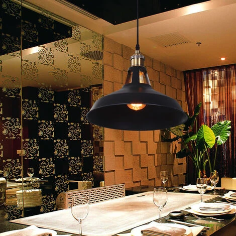 3pcs Rétro Lustre Suspension E27 27cm Luminaire Style Industrielle Pour Salon Couloir Cuisine Noir 4 3pcs Rétro Lustre Suspension E27 27cm Luminaire Style Industrielle Pour Salon Couloir Cuisine Noir – Image 4