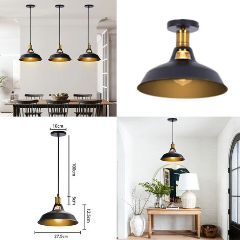 3pcs Rétro Lustre Suspension E27 27cm Luminaire Style Industrielle Pour Salon Couloir Cuisine Noir 5 3pcs Rétro Lustre Suspension E27 27cm Luminaire Style Industrielle Pour Salon Couloir Cuisine Noir – Image 5