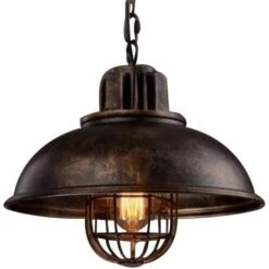 Suspension Lustre Abat-jour En Métal Loft Style Lampe Chandelier Industriel Vintage Pendentif Lumière E27, Rouille