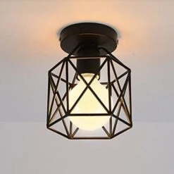 Plafonnier Retro En Métal Cube Fer Industrielle Noir Luminaire Pour Salon Chambre Café Bar Restaurent Salle à Manger