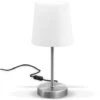 B.K.Licht Lampe De Table Design Moderne, Tissu Blanc, Pied Métal Nickel Mat, Pour Ampoule LED E14, IP20