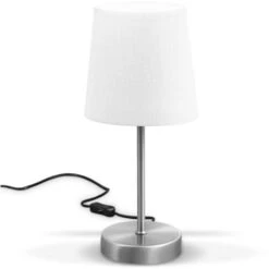 B.K.Licht Lampe De Table Design Moderne, Tissu Blanc, Pied Métal Nickel Mat, Pour Ampoule LED E14, IP20