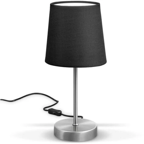 B.K.Licht Lampe De Table Design Moderne, Tissu Noir, Pied Métal Nickel Mat, Pour Ampoule LED E14, IP20 1 B.K.Licht Lampe De Table Design Moderne, Tissu Noir, Pied Métal Nickel Mat, Pour Ampoule LED E14, IP20