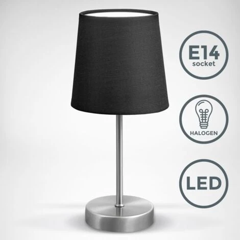 B.K.Licht Lampe De Table Design Moderne, Tissu Noir, Pied Métal Nickel Mat, Pour Ampoule LED E14, IP20 2 B.K.Licht Lampe De Table Design Moderne, Tissu Noir, Pied Métal Nickel Mat, Pour Ampoule LED E14, IP20 – Image 2