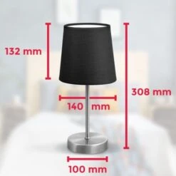 B.K.Licht Lampe De Table Design Moderne, Tissu Noir, Pied Métal Nickel Mat, Pour Ampoule LED E14, IP20 9 B.K.Licht Lampe De Table Design Moderne, Tissu Noir, Pied Métal Nickel Mat, Pour Ampoule LED E14, IP20 -EUROPALAMP Soldes Magasin 24113967 5