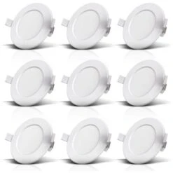 B.K.Licht Lot De 9 Spots Encastrables Spéciales Salle De Bain IP44, Protégés Contre Les Projections D’eau, Ultra Plat, Ø115mm, Modules LED 6W, Lumière Blanche Chaude