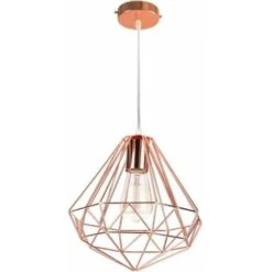 Suspension Industrielle Métal Lustre Abat-jour Contemporain Forme Diamant 26cm - Or Rose