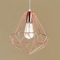 Suspension Industrielle Métal Lustre Abat-jour Contemporain Forme Diamant 26cm - Or Rose -EUROPALAMP Soldes Magasin 24365435 4