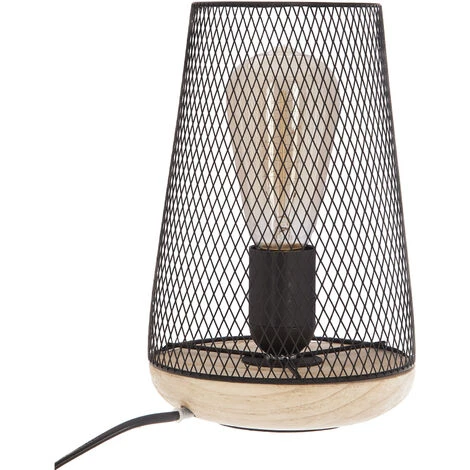 Lampe à Poser Grille Et Bois Noir Hauteur 23 Cm 1 Lampe à Poser Grille Et Bois Noir Hauteur 23 Cm