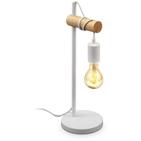 Lampe De Table, Design Rétro Industriel, Bois & Métal, éclairage Salon & Chamber, Lampe De Chevet, Douille E27, Blanche 1 Lampe De Table, Design Rétro Industriel, Bois & Métal, éclairage Salon & Chamber, Lampe De Chevet, Douille E27, Blanche