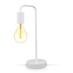 Lampe De Table Rétro, Lampe De Lecture Courbé, Métal Blanc Mat, Douille E27, Câble Avec Interrupteur, Lampe De Chevet Vintage