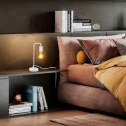 Lampe De Table Rétro, Lampe De Lecture Courbé, Métal Blanc Mat, Douille E27, Câble Avec Interrupteur, Lampe De Chevet Vintage -EUROPALAMP Soldes Magasin 25966356 4