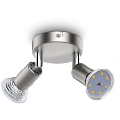 B.K.Licht Plafonnier LED, 2 Spots Pivotants, Avec Ampoules LED GU10 3W 250lm, Lumière Blanche Chaude, éclairage Plafond Chambre, Salon Salle à Manger Cuisine, Ø11cm