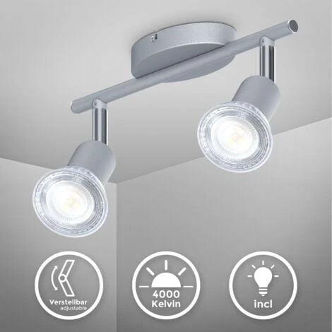 B.K. Licht Plafonnier 2 Spots Pivotants & Orientables, 2 Ampoules LED 5W GU10, Barre Spots Plafond Salon Salle à Manger Cuisine Couloir, Lumière Blanche Neutre 4000K, Couleur Titane 2 B.K. Licht Plafonnier 2 Spots Pivotants & Orientables, 2 Ampoules LED 5W GU10, Barre Spots Plafond Salon Salle à Manger Cuisine Couloir, Lumière Blanche Neutre 4000K, Couleur Titane – Image 2
