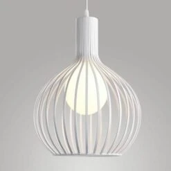 Lustre Suspensions Industrielle Cage Fer Lustre Abat-Jour E27 Blanc