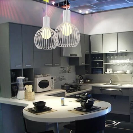 Lustre Suspensions Industrielle Cage Fer Lustre Abat-Jour E27 Blanc 2 Lustre Suspensions Industrielle Cage Fer Lustre Abat-Jour E27 Blanc – Image 2