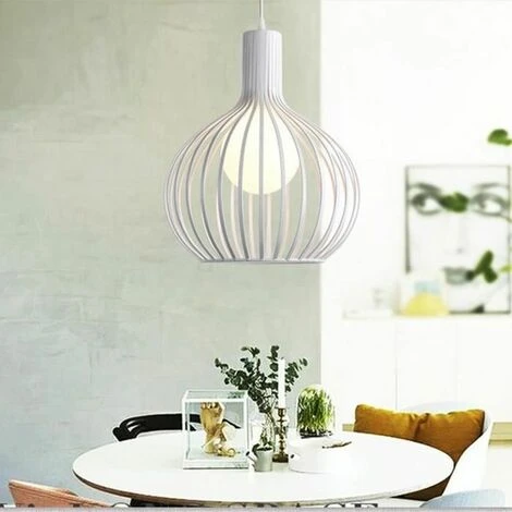 Lustre Suspensions Industrielle Cage Fer Lustre Abat-Jour E27 Blanc 3 Lustre Suspensions Industrielle Cage Fer Lustre Abat-Jour E27 Blanc – Image 3