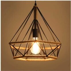 2x Corde De Chanvre Cage Lampe De Plafond,Lustre Suspension Industrielle 25cm En Forme Diamant Corde De Chanvre Noir -EUROPALAMP Soldes Magasin 27611249 3
