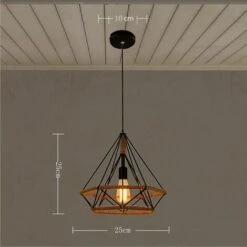 2x Corde De Chanvre Cage Lampe De Plafond,Lustre Suspension Industrielle 25cm En Forme Diamant Corde De Chanvre Noir -EUROPALAMP Soldes Magasin 27611249 5