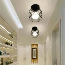 Lot De 2 Plafonnier Industrielle En Métal Cage Carré, Lustre Abat-jour Fer Luminaire E27 40W Noir Pour Salon Chambre Bar -EUROPALAMP Soldes Magasin 27611251 3