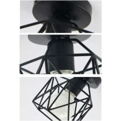 Lot De 2 Plafonnier Industrielle En Métal Cage Carré, Lustre Abat-jour Fer Luminaire E27 40W Noir Pour Salon Chambre Bar -EUROPALAMP Soldes Magasin 27611251 4