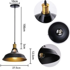 Lustre Suspension Industrielle Vintage E27 LED Lampe Plafonniers Retro Abat-jour Pour Cuisine Salle à Manger Salon Chambre Restaurant, Noir -EUROPALAMP Soldes Magasin 27611261 5