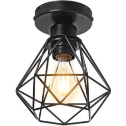 STOEX Plafonnier Industriel En Métal, Noir Suspension Luminaire Style Vintage Design Forme Cage Diamant Rétro Pour Salon Chambre Salle à Manger (sans Ampoule)