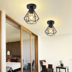 STOEX Plafonnier Industriel En Métal, Noir Suspension Luminaire Style Vintage Design Forme Cage Diamant Rétro Pour Salon Chambre Salle à Manger (sans Ampoule) -EUROPALAMP Soldes Magasin 27611275 3