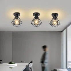 STOEX Plafonnier Industriel En Métal, Noir Suspension Luminaire Style Vintage Design Forme Cage Diamant Rétro Pour Salon Chambre Salle à Manger (sans Ampoule) -EUROPALAMP Soldes Magasin 27611275 4