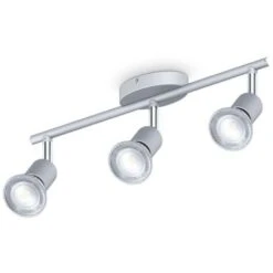 B.K. Licht Plafonnier 3 Spots Pivotants & Orientables, 3 Ampoules LED 5W GU10, Barre Spots Plafond Salon Salle à Manger Cuisine Couloir, Lumière Blanche Neutre 4000K, Couleur Titane